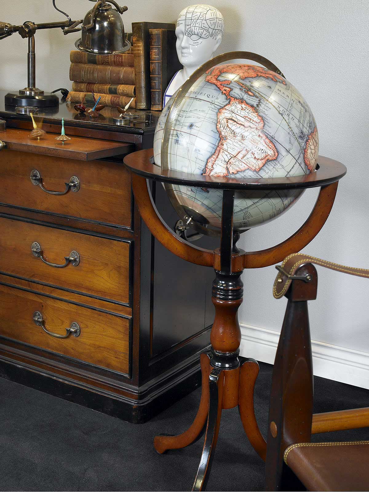 Antique Library Globe (reproduction) or old globe or historical globe
