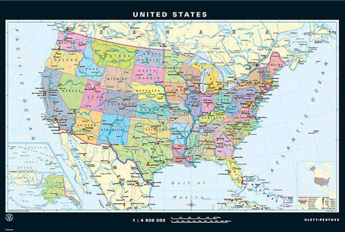 Carte des Etats-Unis au recto from Klett-Perthes.