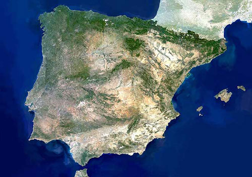 Carte d′Espagne et du Portugal ou pninsule ibrique de Planet Observer.