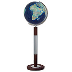Variant of the Duo Azzurro World Globe with a base in metal/wood