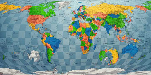World map in Green to Red to Orange to Blue or Map of World or Map of ...