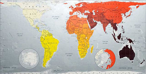 World map in Yellow to Red to Purple from Future Mapping Co..