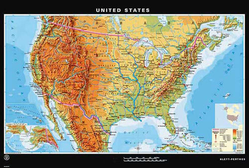 USA or United States Map from Klett-Perthes.