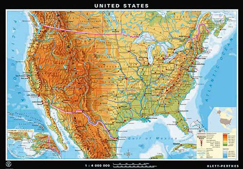 Carte des Etats Unis ou USA de Klett-Perthes.