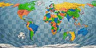 World map in Green to Red to Orange to Blue from Future Mapping Co..